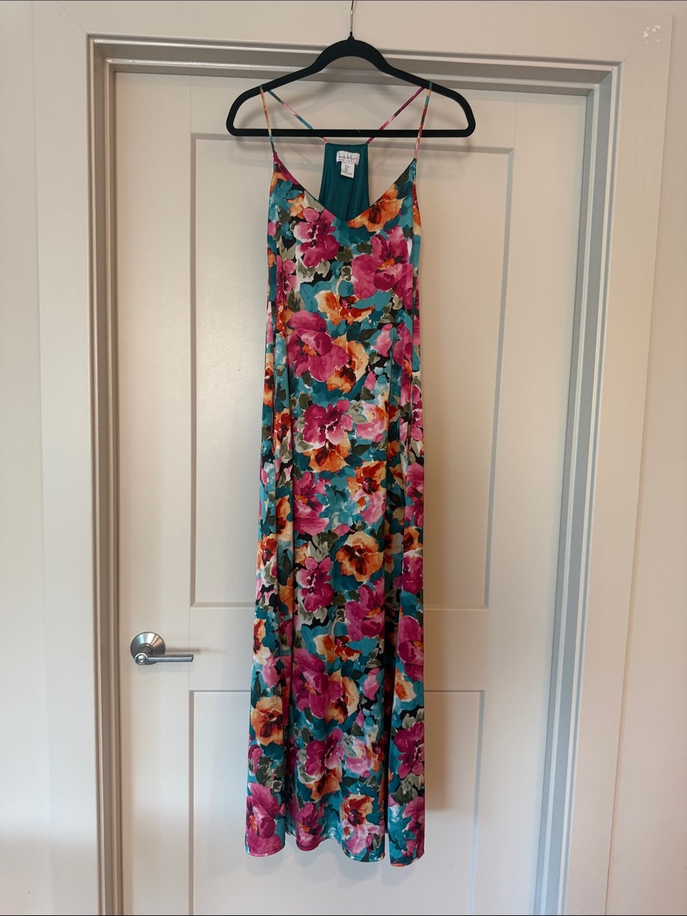 Floral Slip Maxi Dress in Teal and Pink